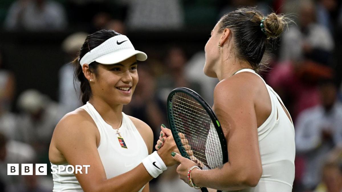 Emma Raducanu and Aryna Sabalenka shake hands after their Wimbledon match