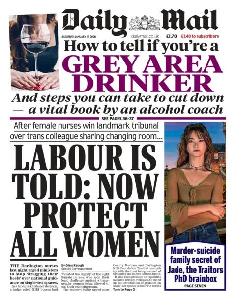 "Labour is told: now protect all women" reads the headline on the front page of the Daily Mail.