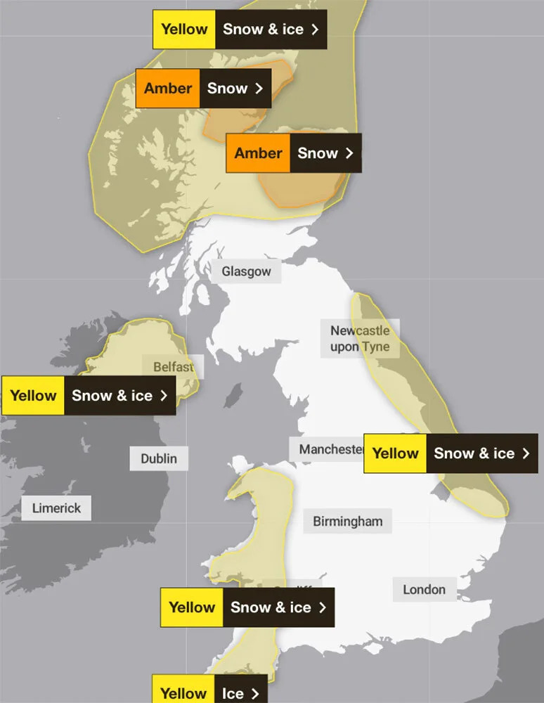 Several weather warnings remain in place for Friday in western and northern areas of the UK. (Met Office)