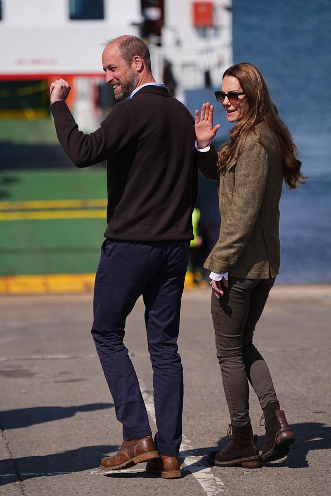 william and kate waving to people by ferry in scotland