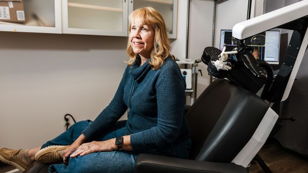 Patient Valerie Zeko sits in the treatment room at Stanford University Brain Stimulation Lab in Palo Alto, California, on January 12.(Carolyn Fong for CNN via CNN Newsource)