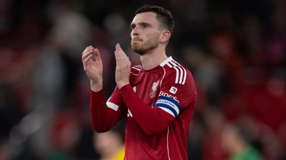 Liverpool defender Andy Robertson claps fans after a League Cup game against Southampton