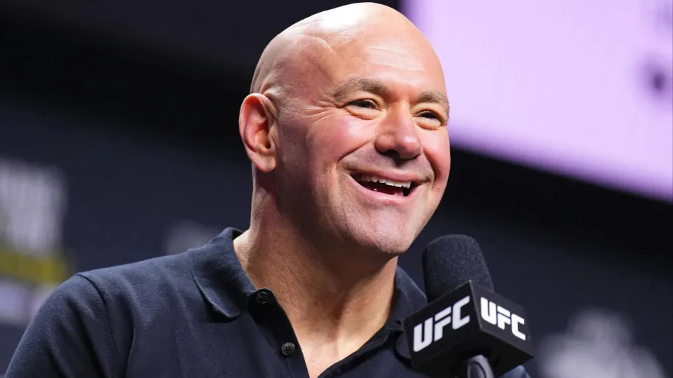 UFC CEO Dana White is seen on stage during the UFC 300 press conference