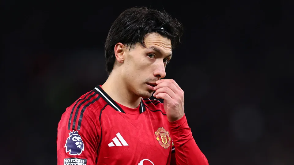 Lisandro Martinez looks on during a Manchester United fixture