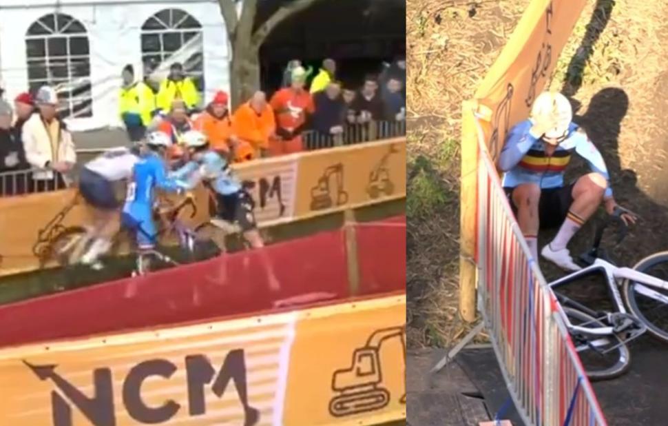 Cyclocross rider “aggressively” pushes rival at world championships, gets disqualified, rides on… then crashes hard, as Lucinda Brand powers to second rainbow jersey in thriller