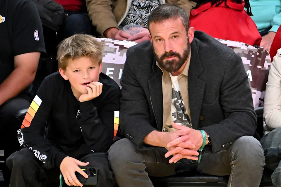 Allen Berezovsky/Getty  Samuel Garner Affleck and Ben Affleck at a basketball game between the Los Angeles Lakers and the Toronto Raptors at Crypto.com Arena on November 10, 2024 in Los Angeles, California
