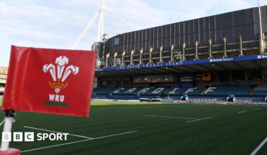 A Welsh Rugby Union flag flies at Cardiff Arms Park