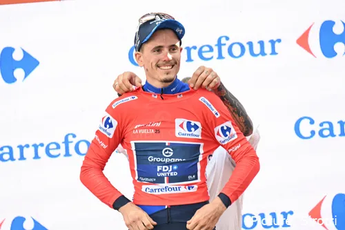 David Gaudu pulls on the Red Jersey at the 2025 Vuelta a Espana