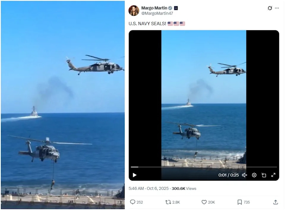 <span>Screenshot comparison of the video used in the false post (L) and the video posted in October 2025 </span>