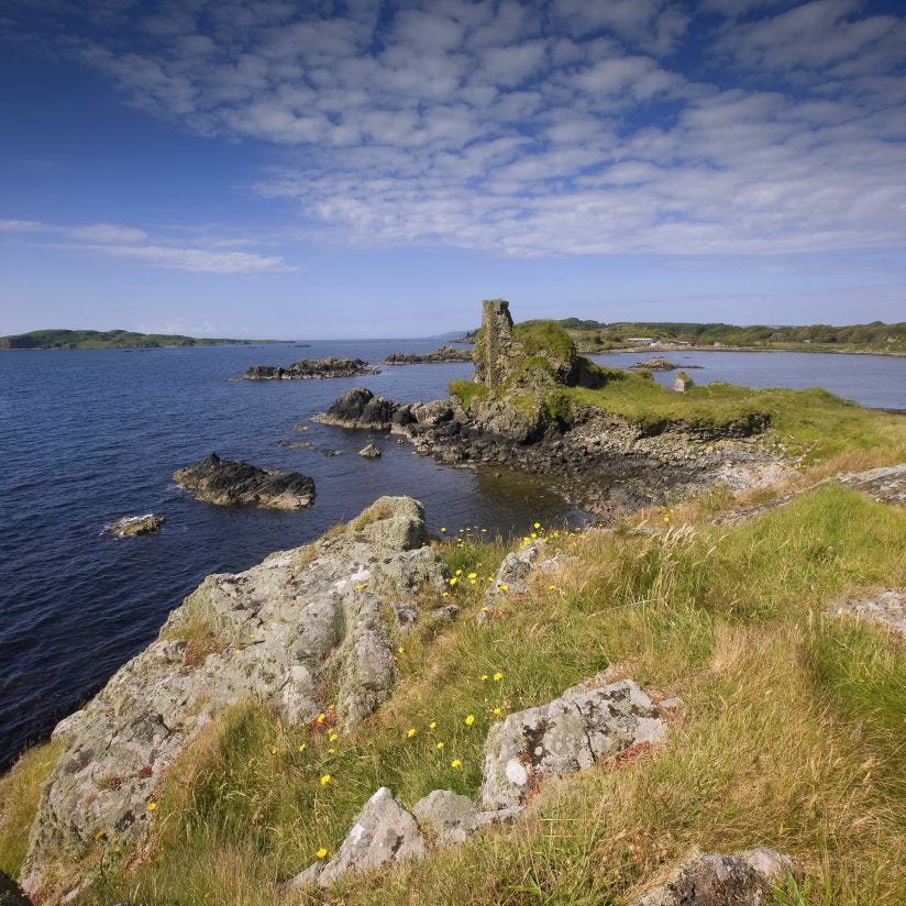 dunyvaig castle on loch lagavulin bay, island of islay, argyll, scotland, united kingdom. (photo by: universal images group via getty images)