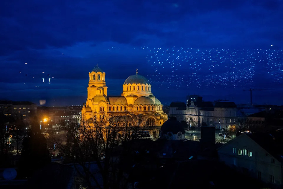 St. Alexander Nevski Orthodox Cathedral in Sofia, Bulgaria is seen through a window on Jan. 2, 2018.