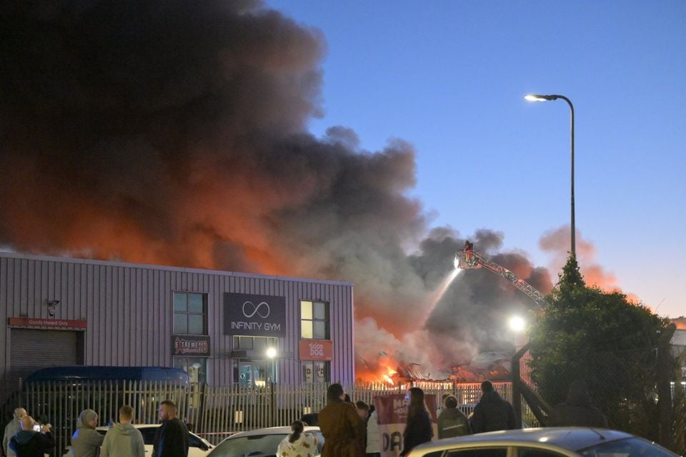 Fire crews tackling an ongoing Bangor fire at Balloo Road industrial estate. Pacemaker