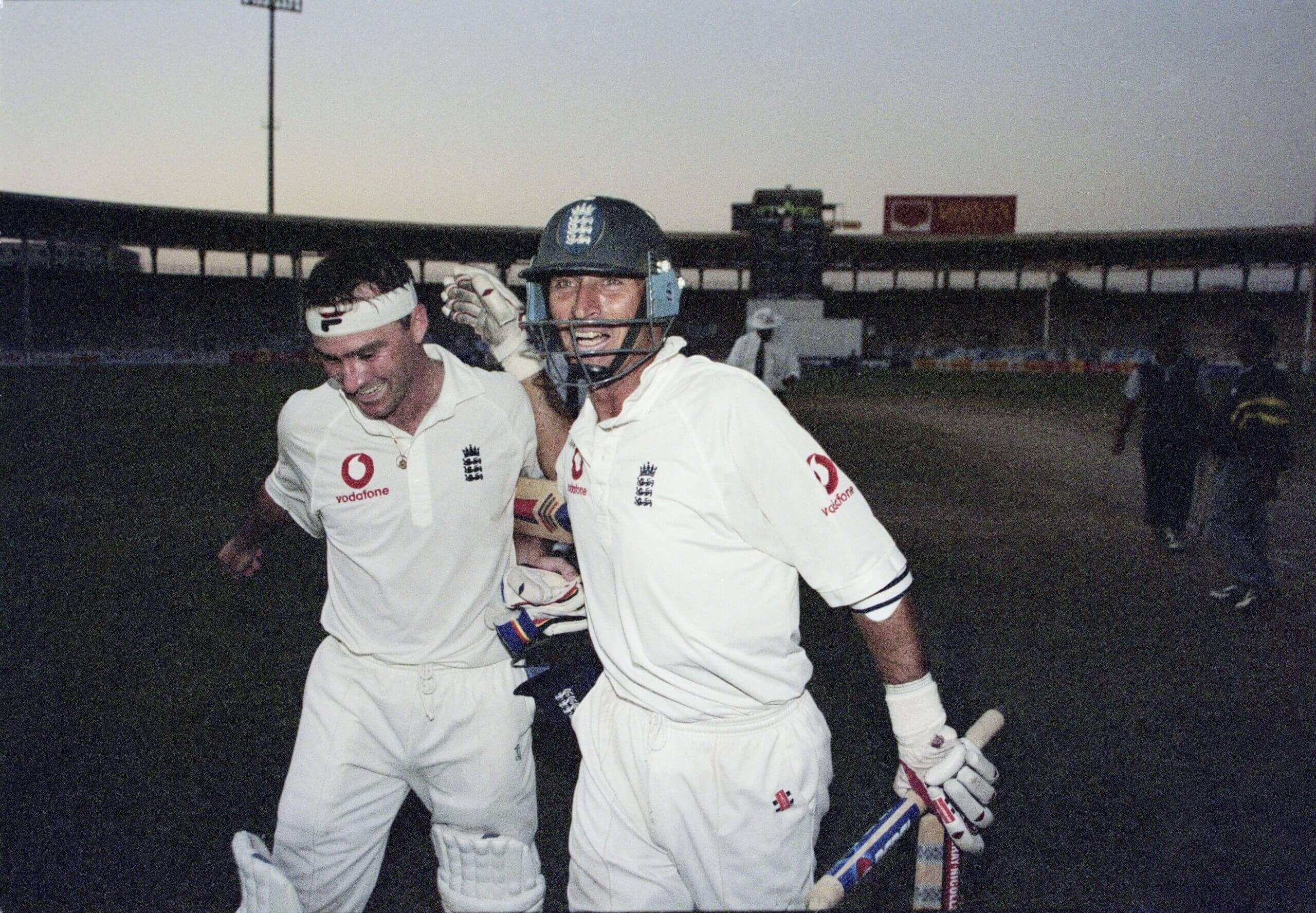 Graham Thorpe and Nasser Hussain leave the field after their twilight heroics in Pakistan in 2000