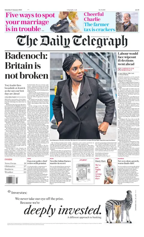 "Badenoch: Britain is not broken" read the headline on the front page of the Daily Telegraph.
