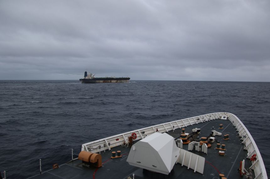 This photo posted by US European Command on Wednesday, January 7, 2026, shows the oil tanker Bella 1.