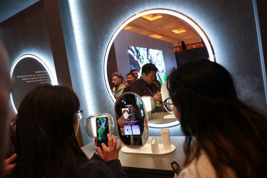 The Samsung AI Beauty Mirror during CES on January 4, 2026.