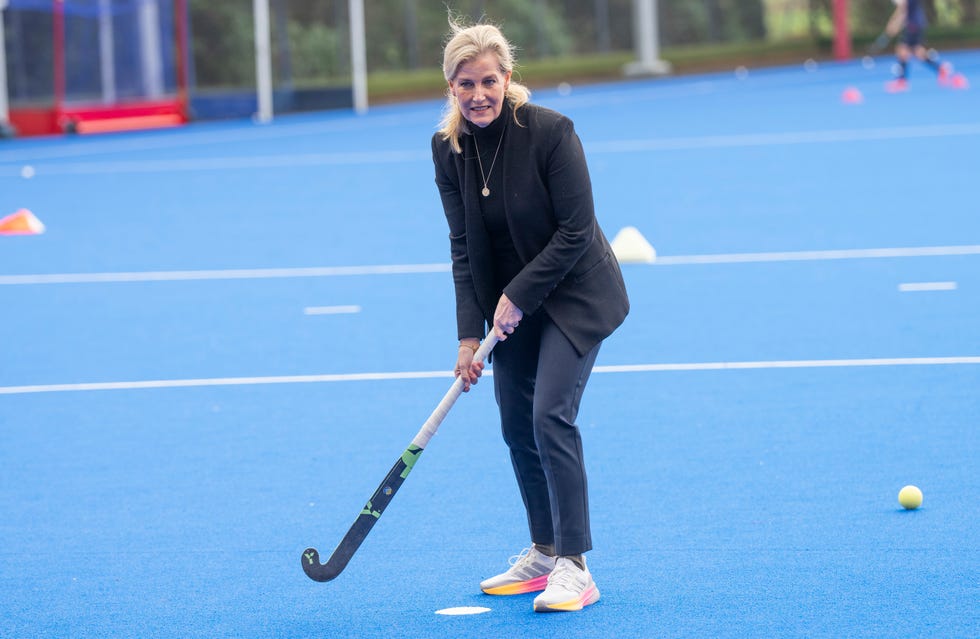 The Duchess Of Edinburgh Visits England Hockey marlow, england january 12: sophie, duchess of edinburgh takes part in a training session during her visit to england hockey at bisham abbey national sports centre on january 12, 2026 in marlow, england. (photo by mark cuthbert/uk press via getty images)