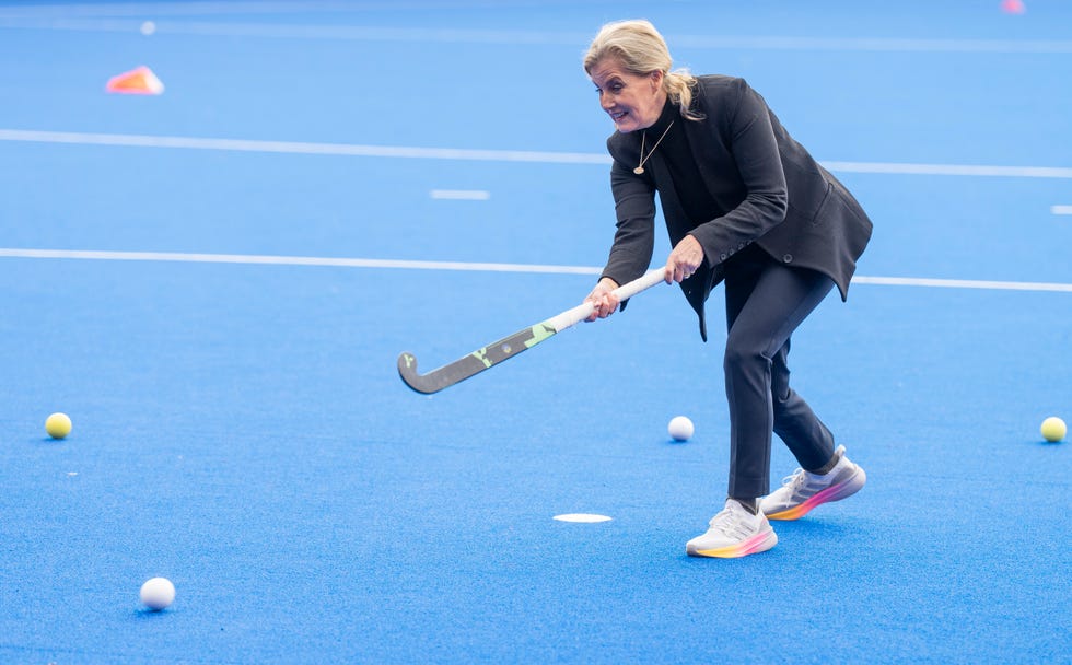 The Duchess Of Edinburgh Visits England Hockey marlow, england january 12: sophie, duchess of edinburgh takes part in a training session during her visit to england hockey at bisham abbey national sports centre on january 12, 2026 in marlow, england. (photo by mark cuthbert/uk press via getty images)