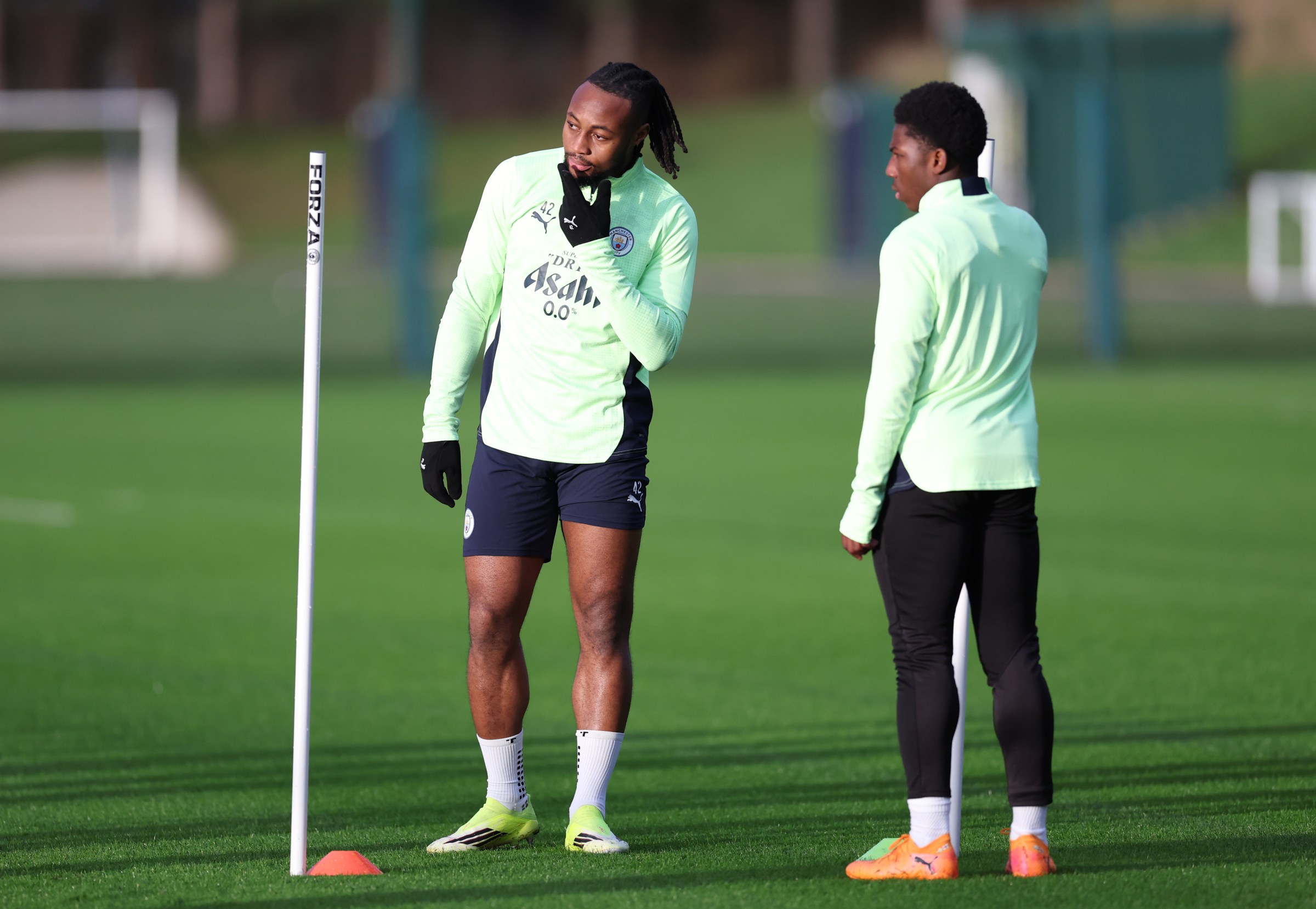 MANCHESTER, ENGLAND - JANUARY 27: Antoine Semenyo of Manchester City reacts during a training session at Manchester City Football Academy on January 27, 2026 in Manchester, England. (Photo by Alex Livesey/Getty Images)