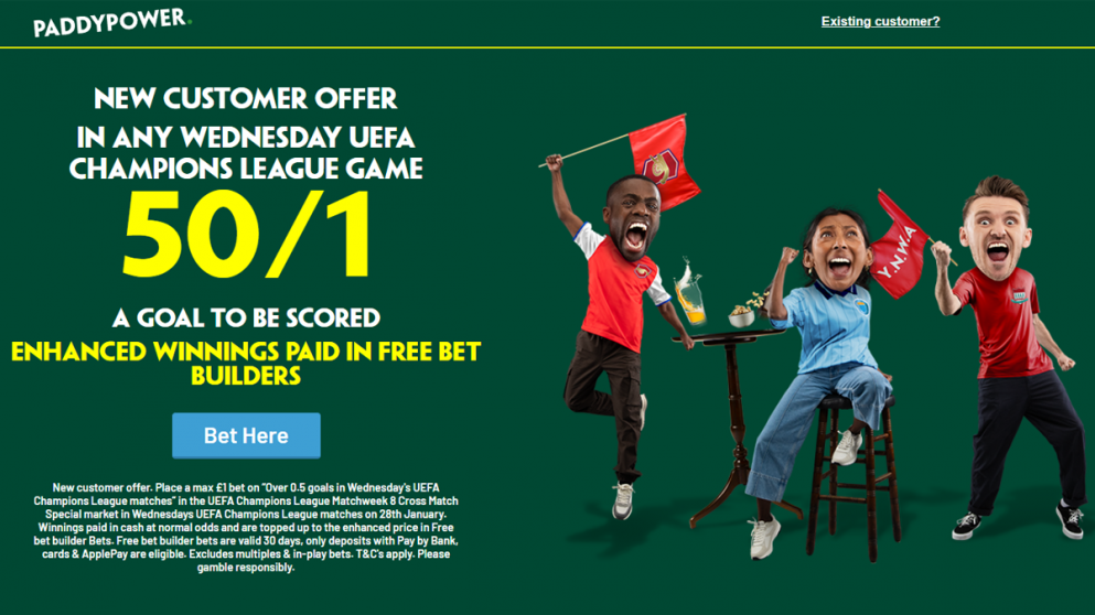 Paddy Power 50/1 Champions League Offer Tonight