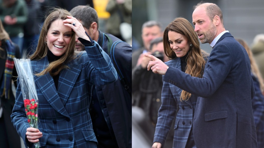 Kate Middleton wears a Chris Kerr coat during a visit on Jan. 20 in Stirling, Scotland.