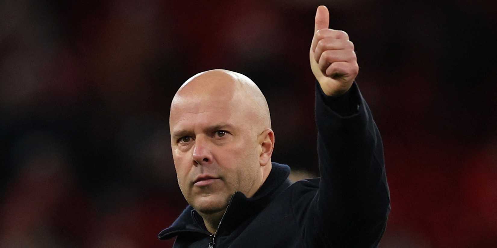 Liverpool manager Arne Slot celebrates after the match