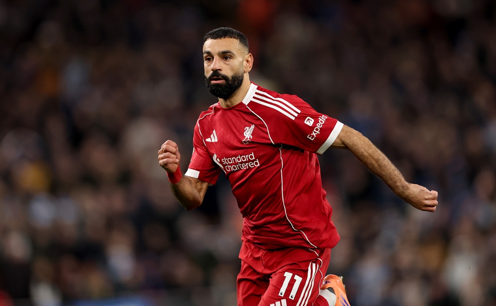 Mohamed Salah of Liverpool during the Premier League match between Liverpool and Brighton & Hove Albion at Anfield on December 13, 2025 in Liverpool, England. (Photo by Carl Recine/Getty Images)