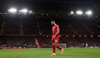 Mohamed Salah of Liverpool during the Premier League match between Liverpool and Brighton & Hove Albion at Anfield on December 13, 2025 in Live...