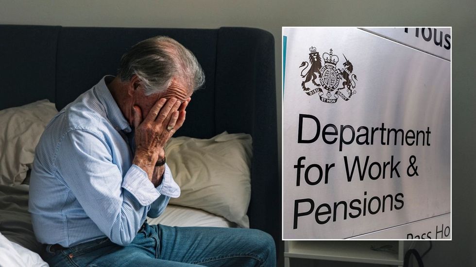 Older man worried and DWP sign