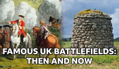 A mix of an artist's impression of a battle with soldiers on horses and a memorial stone