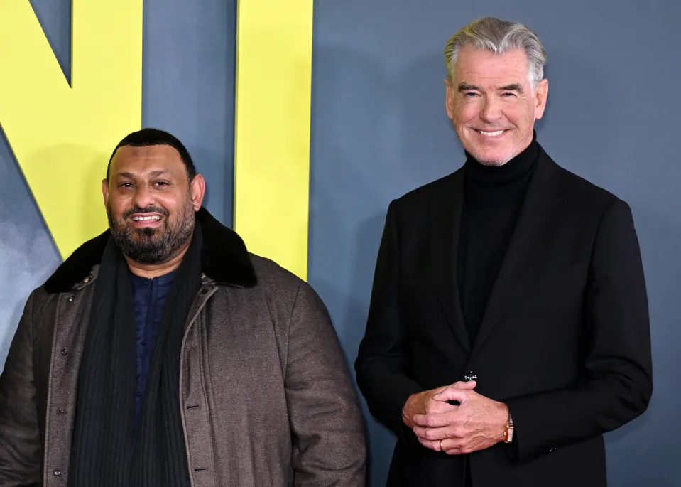 LONDON, ENGLAND - JANUARY 07: 'Prince' Naseem Hamed and Pierce Brosnan attend the "Giant" UK Gala Screening at Picturehouse Central on January 07, 2026 in London, England. (Photo by Kate Green/Getty Images)