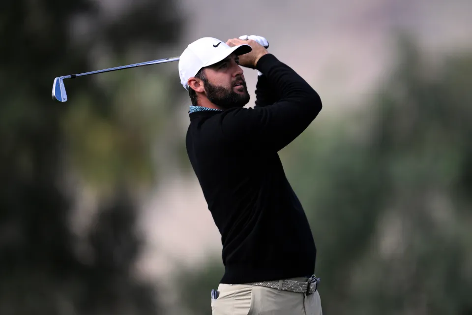 Scottie Scheffler of the United States plays his shot from the third tee during the first round of The American Express 2026 at La Quinta Country Club on January 22, 2026