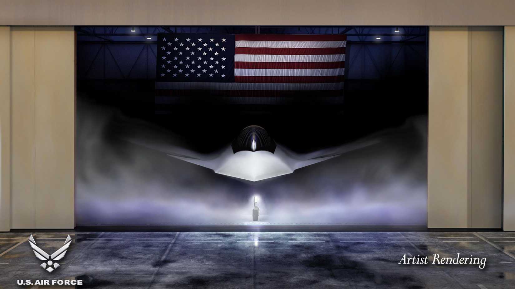 Shown is a graphical artist rendering of the Next Generation Air Dominance (NGAD) Platform.-1