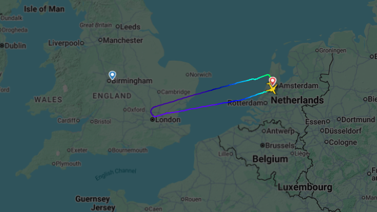 One KLM flight bound for Manchester had to divert back to Amsterdam after the radar issue. Pic: Flightradar24