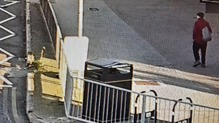 At about 9.40am, a man is captured on CCTV walking along Filton Road and then Gloucester Road North, Bristol. Pic: Avon & Somerset Police