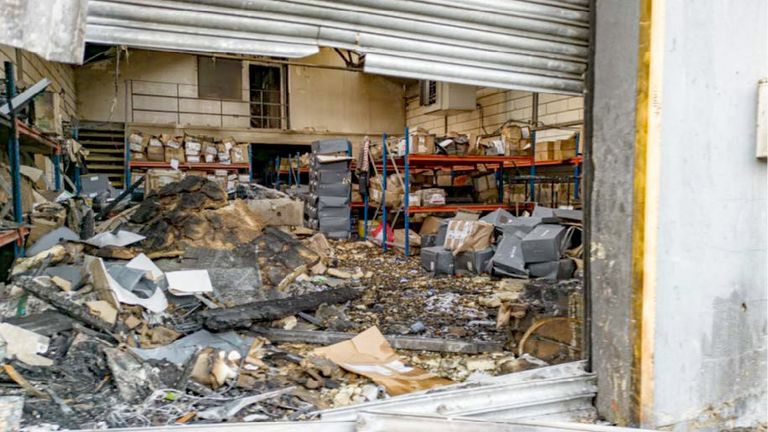 The warehouse stored humanitarian aid and StarLink satellite equipment. File pic: PA