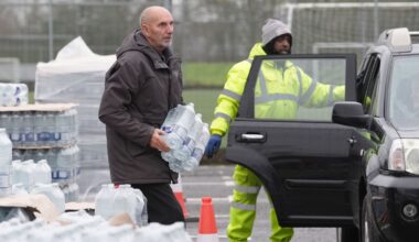 A bottled water station in East Grinstead. Pic: PA