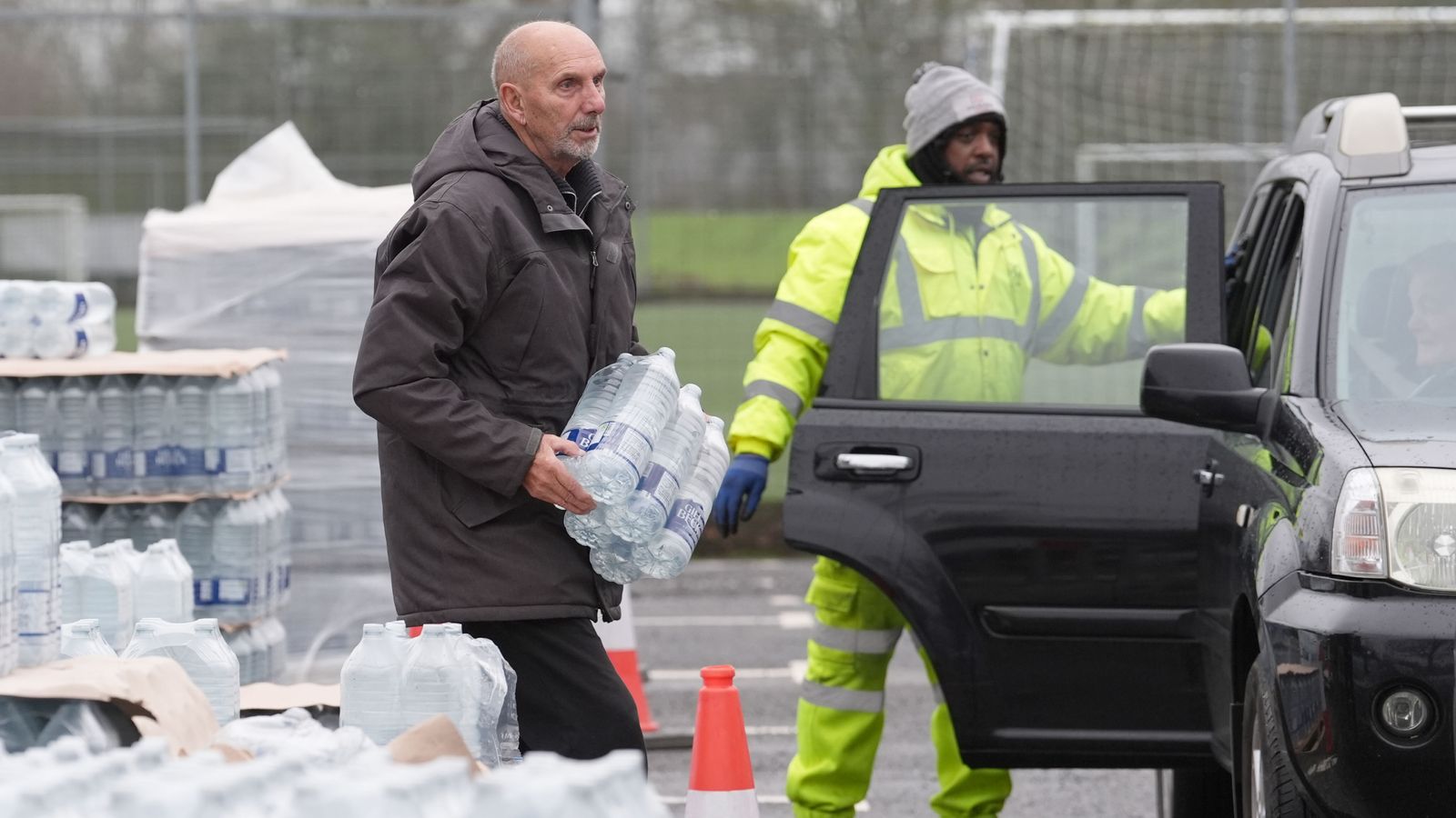 A bottled water station in East Grinstead. Pic: PA