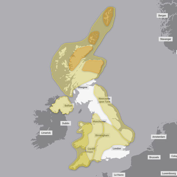 Weather warnings blanket most of the UK on Monday. Pic: Met Office