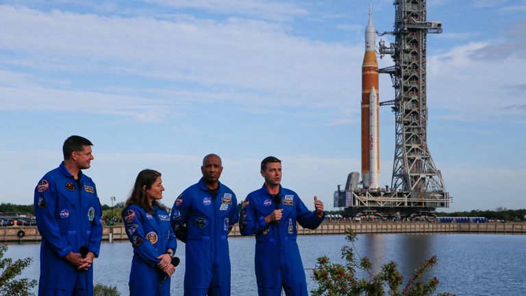 Artemis II Commander Reid Wiseman speaks at Cape Canaveral. Pic: Reuters
