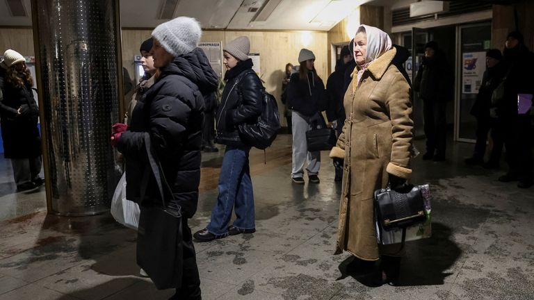 A metro station in Kyiv, as trains were cancelled after the blackout. Pic: Reuters