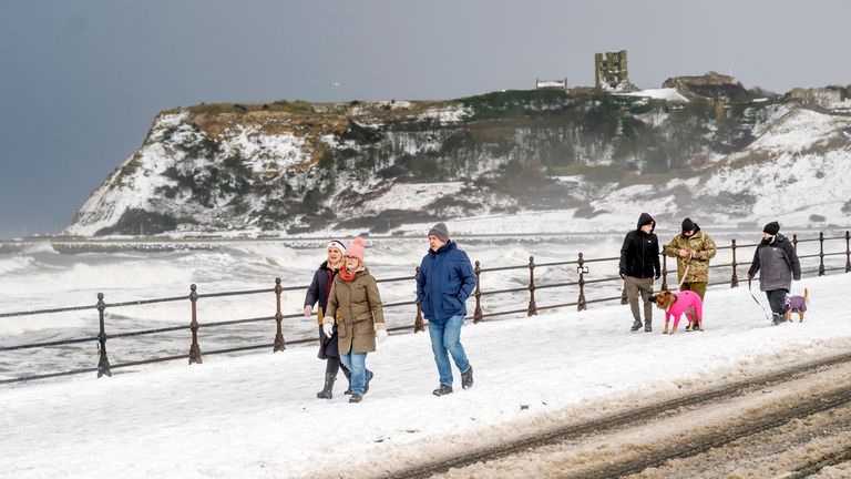 A snowy sea front in Scarborough. Pic: PA
