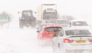 Traffic caught in a snow blizzard on the A171 between Whitby and Scarborough over the weekend. Pic: PA