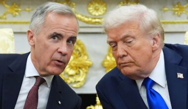 Donald Trump and Canadian PM Mark Carney in Oval Office in October 2025. Pic: AP
