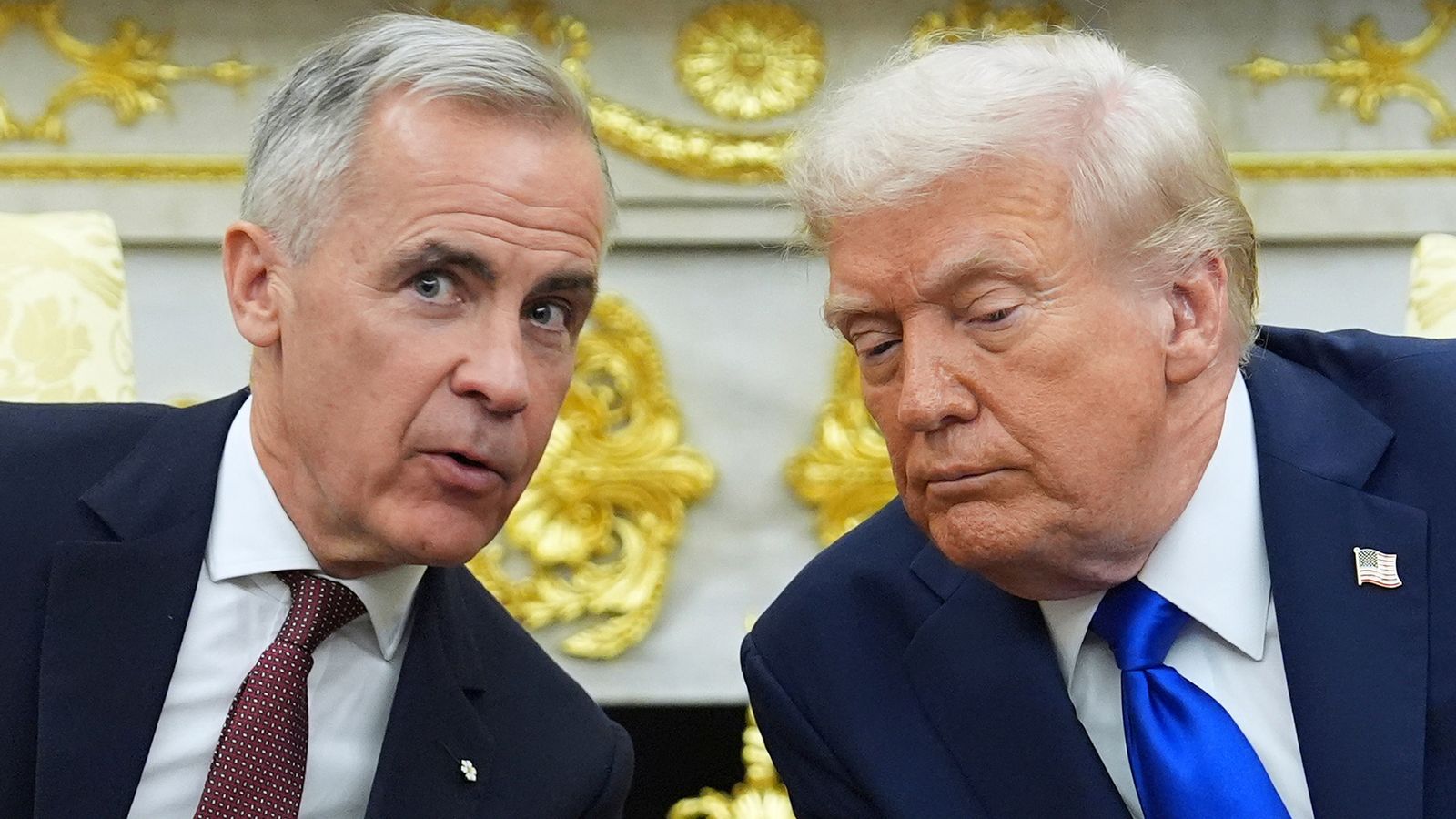 Donald Trump and Canadian PM Mark Carney in Oval Office in October 2025. Pic: AP
