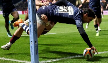 Matias Moroni scores try for Bristol Bears against Sale Sharks