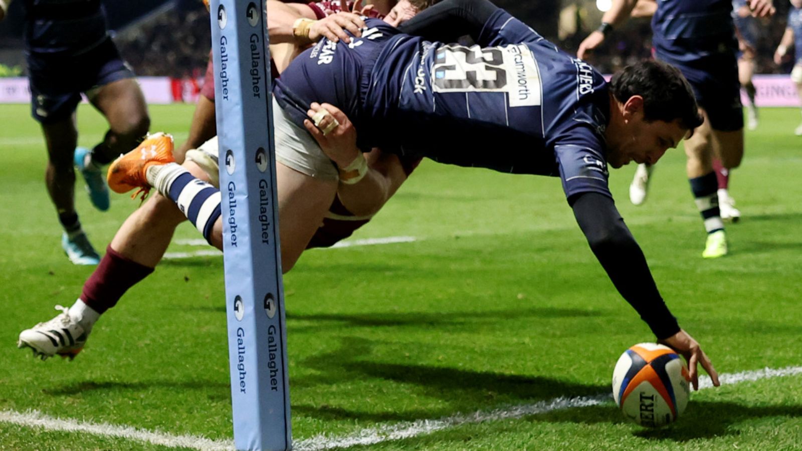 Matias Moroni scores try for Bristol Bears against Sale Sharks