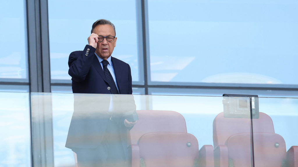 West Ham chairman David Sullivan observes from a balcony.