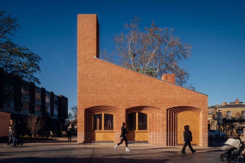 Angled facade of Woolwich Market Pavilion by Studio Weave
