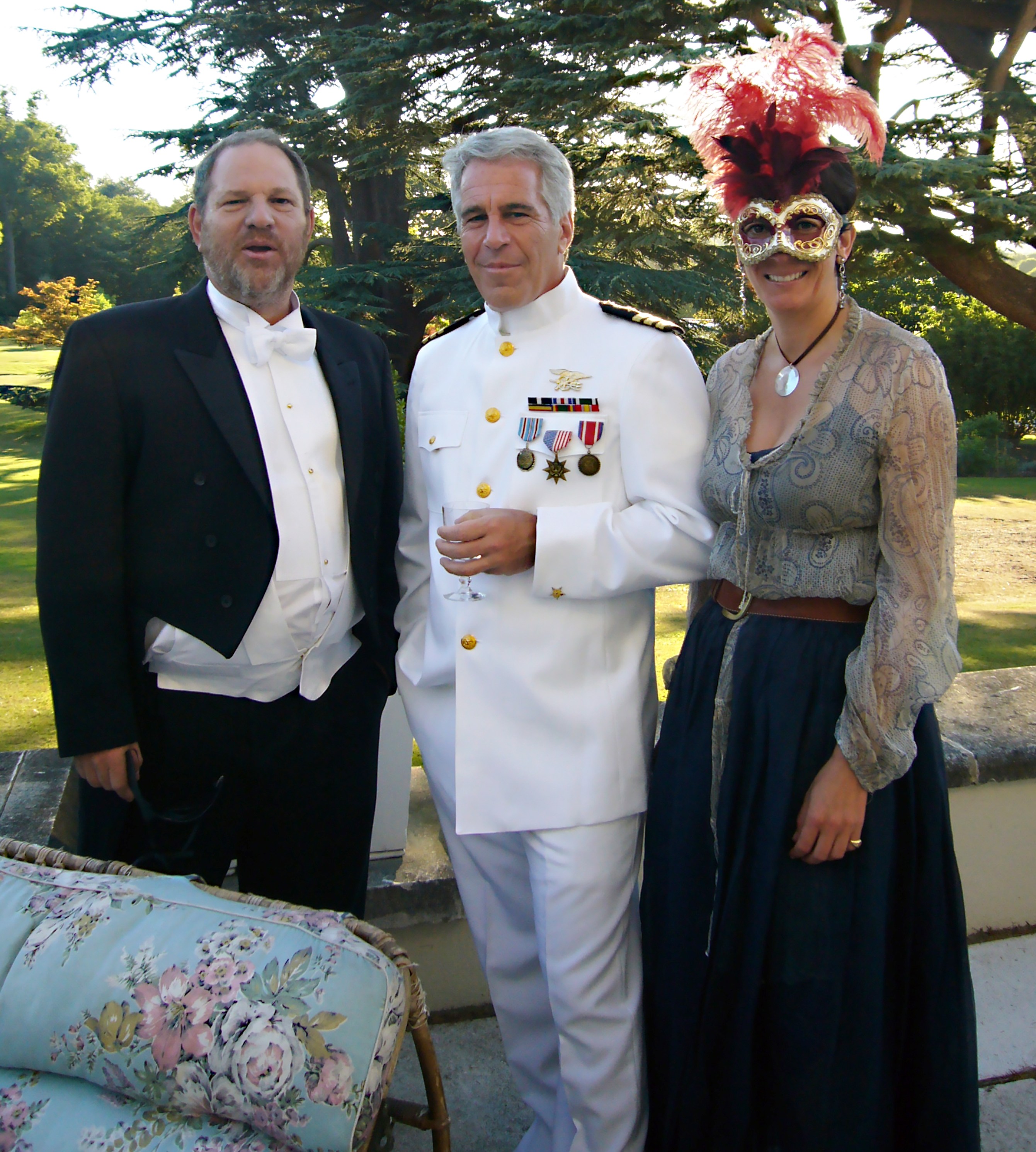 Harvey Weinstein, Jeffrey Epstein, and Ghislaine Maxwell at Beatrice's 18th birthday.